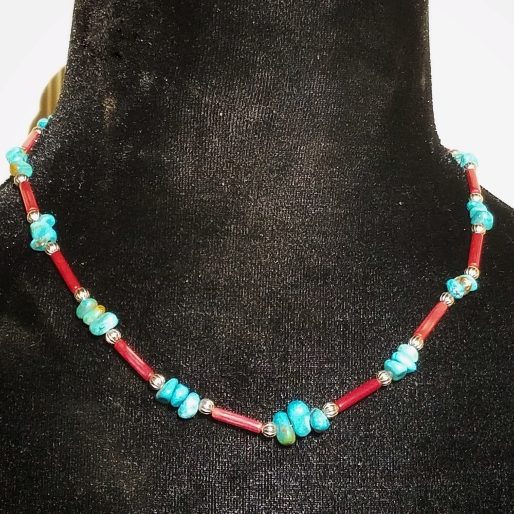 Turquoise and coral necklace